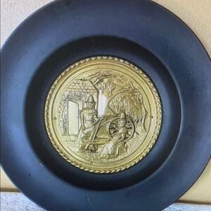 Vintage Black Metal & Brass Wall Plate 15" Round Decor Rustic‎ Decor